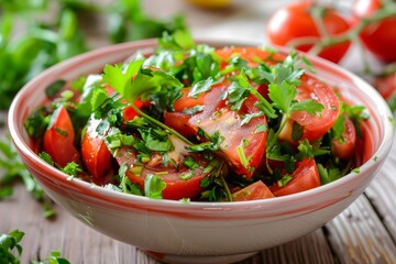 Refreshing spring salad recipe with herbs and tomatoes for a popular and healthy diet
