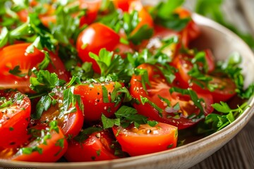 Nutrient-rich spring salad with fresh herbs and ripe tomatoes for a healthy diet