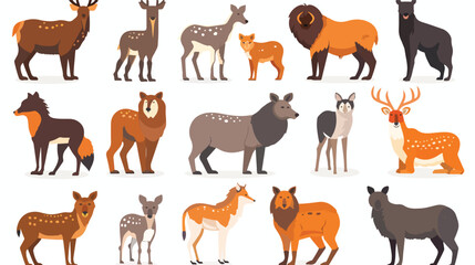 Wild animal cartoon collection set flat vector