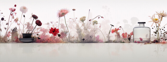 Delicate and colorful flowers in a surreal and ethereal still life, with a painterly and dreamlike quality, reminiscent of the Impressionist movement. - obrazy, fototapety, plakaty