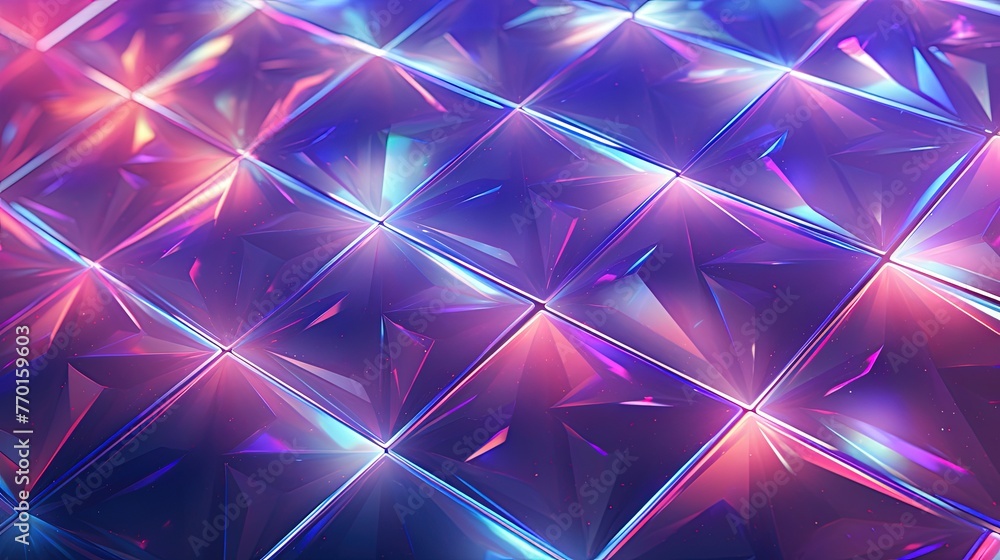 Poster a futuristic background with holographic triangles arranged in an intricate design