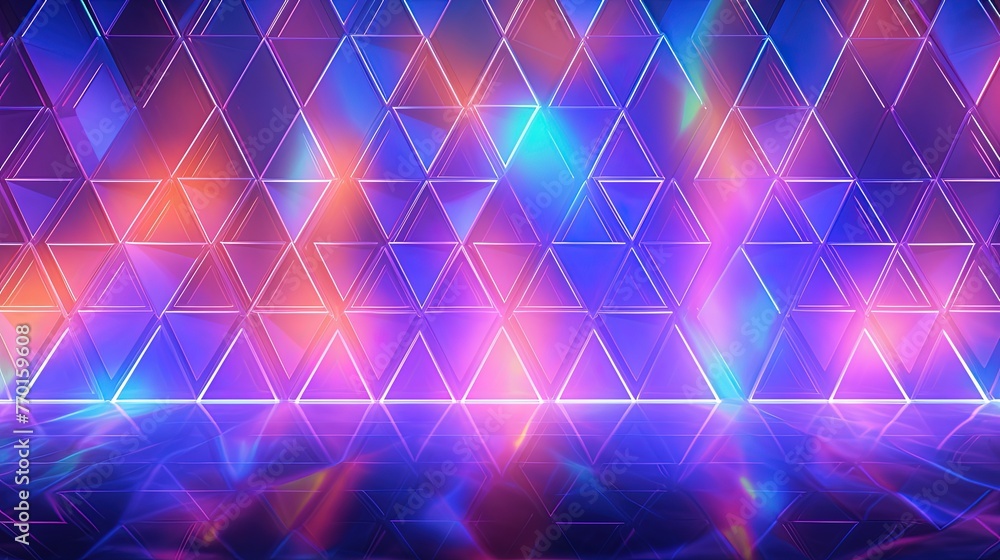 Poster a futuristic background with holographic triangles arranged in an intricate design