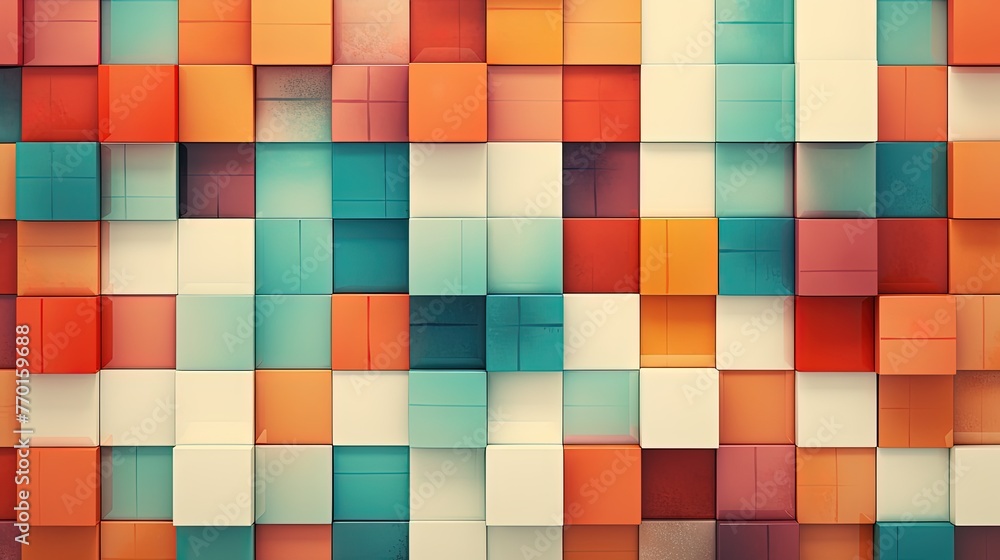 Poster a geometric background with square tiles in a retro inspired design