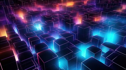 a futuristic grid of pulsating squares with vibrant energy