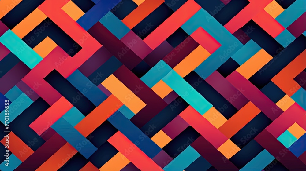 Poster a seamless pattern of interconnected geometric shapes in a vibrant color scheme