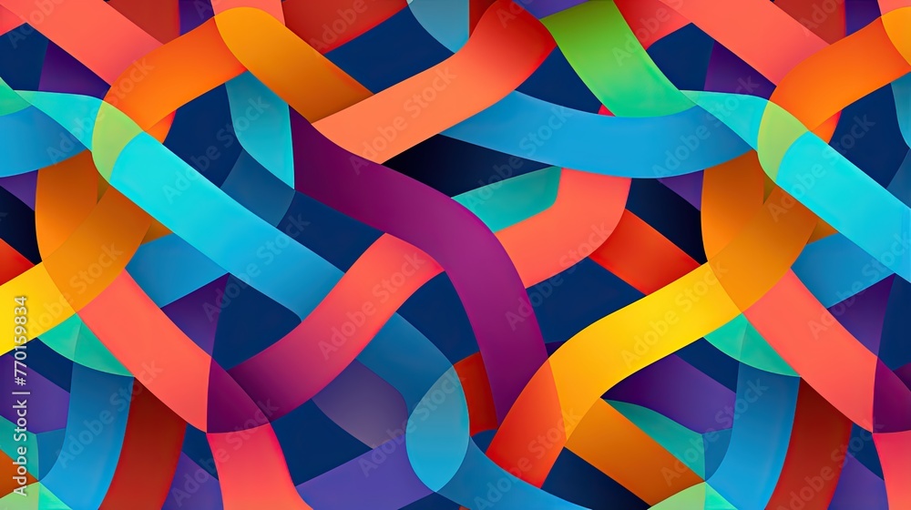 Poster a seamless pattern of interconnected geometric shapes in various colors