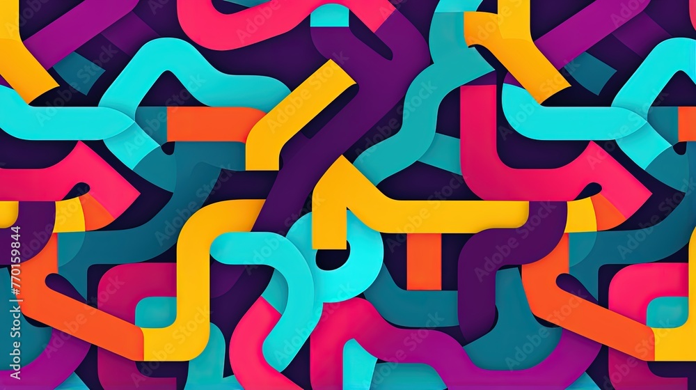 Poster a seamless pattern of interconnected geometric shapes in a vibrant color scheme