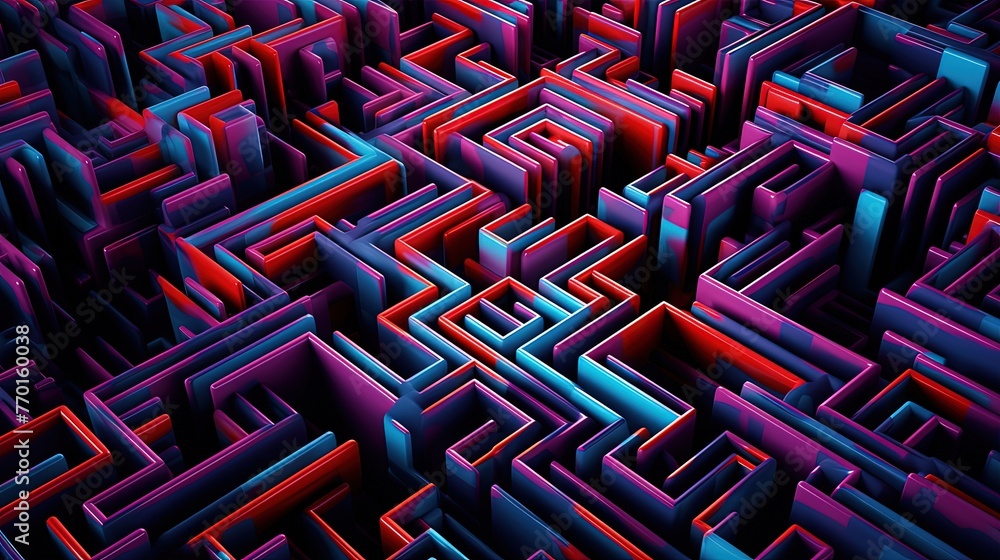 Poster abstract pattern resembling a labyrinthine structure with neon accents