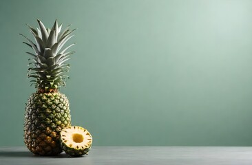 An empty light green background space, a pineapple fruit theme