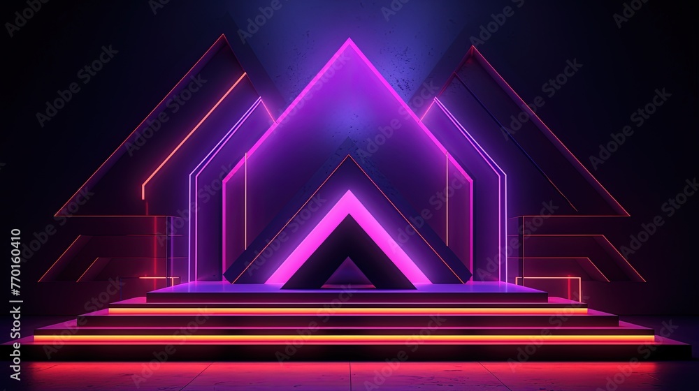Poster geometric elements with a neon color scheme