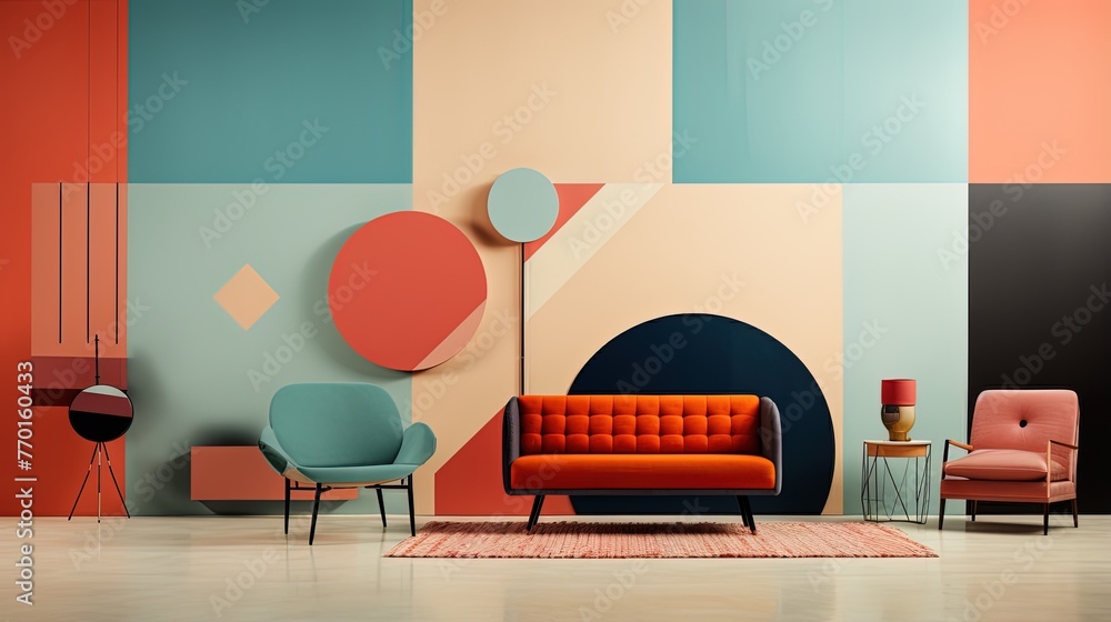 Aufkleber geometric elements with a retro inspired color palette invoking nostalgia and vintage vibes