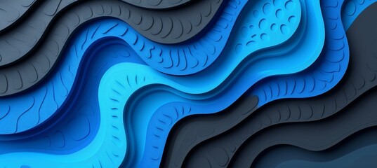 Abstract 3d wavy smooth dark matte background in black and blue, aesthetic concept.