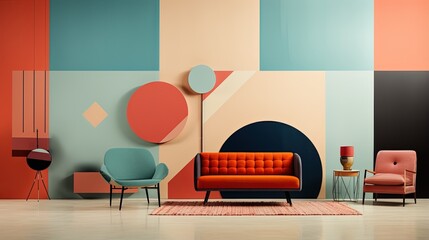 geometric elements with a retro inspired color palette invoking nostalgia and vintage vibes