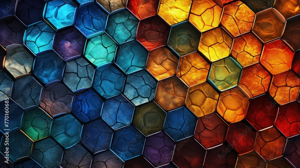 Poster hexagonal grid with a kaleidoscopic effect