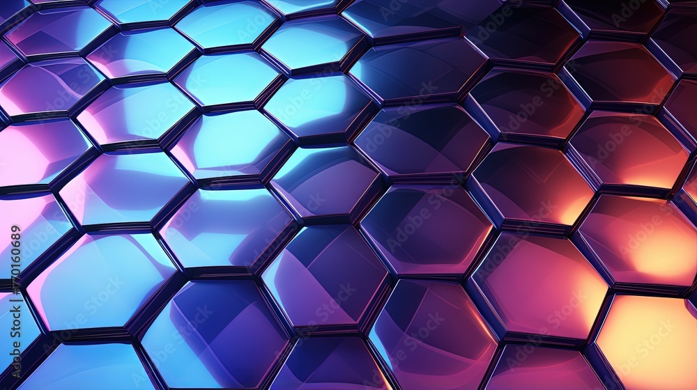 Poster hexagonal grid with a holographic and iridescent sheen adding a futuristic touch