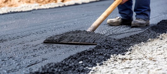Asphalt paving machine laying fresh asphalt on a newly constructed road for enhanced durability - obrazy, fototapety, plakaty