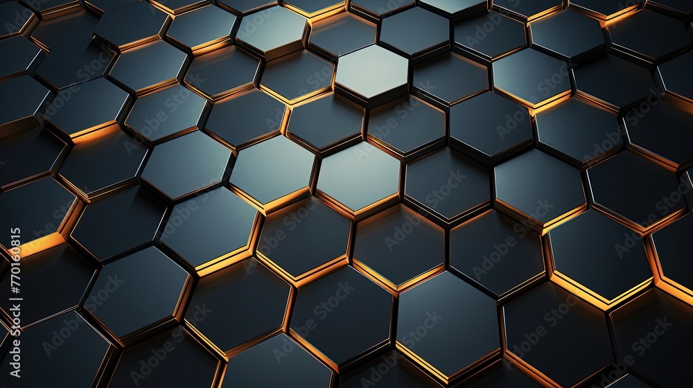 Poster interconnected hexagons with metallic reflections giving a modern and industrial aesthetic