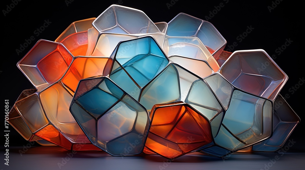 Poster interlocking polygons with translucent overlays