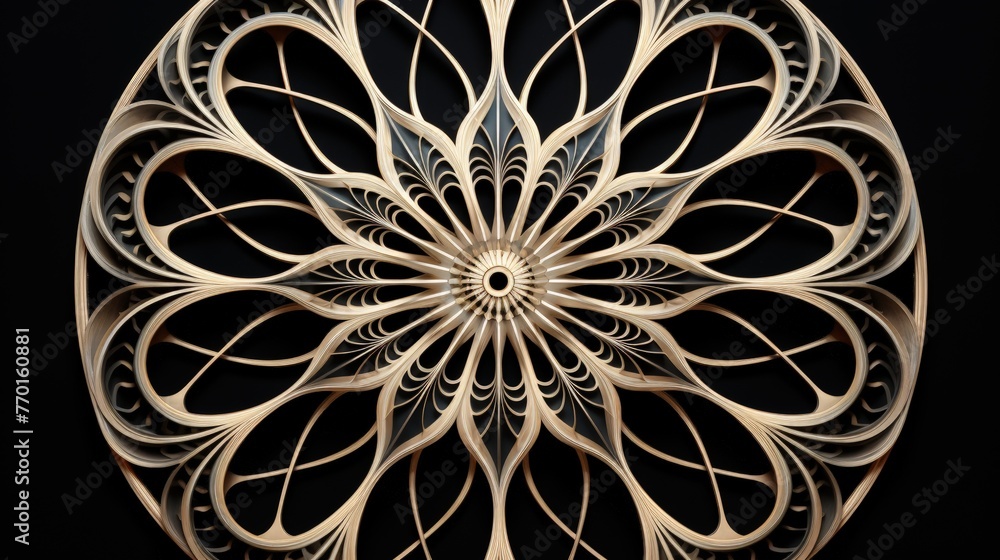 Poster intersecting arcs forming an intricate radial design