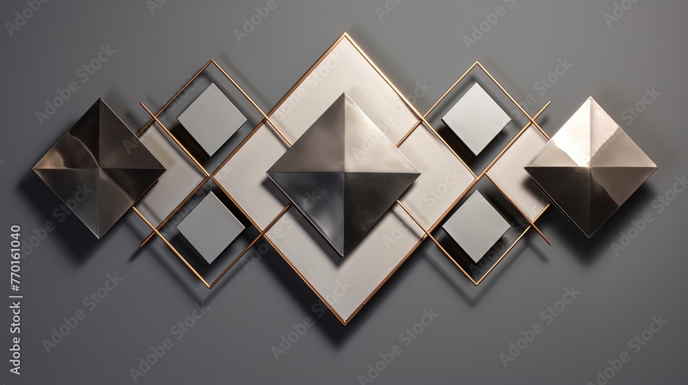 Poster overlapping rhombus shapes with a metallic shine adding a touch of sophistication and elegance