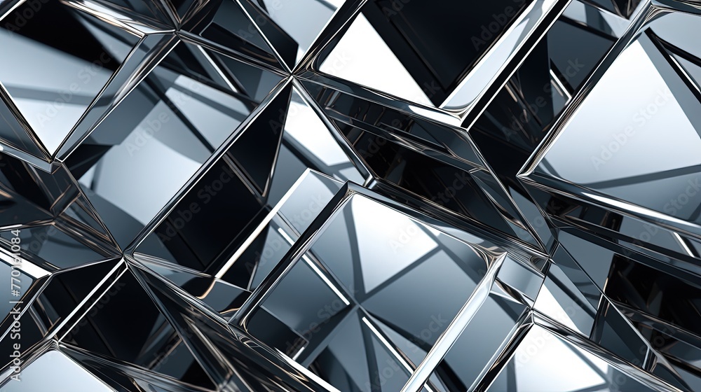 Poster overlapping rhombus shapes with a metallic and reflective surface