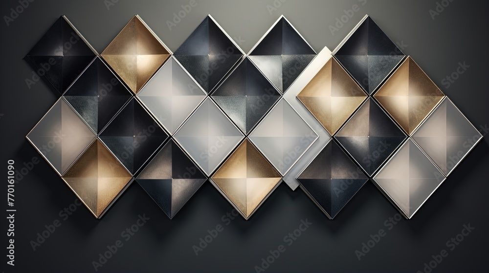 Poster overlapping rhombus shapes with a metallic shine adding a touch of sophistication and elegance