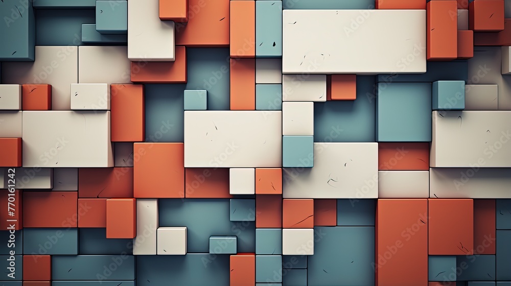 Poster rectangular tiles with a pixelated design reminiscent of retro video game aesthetics