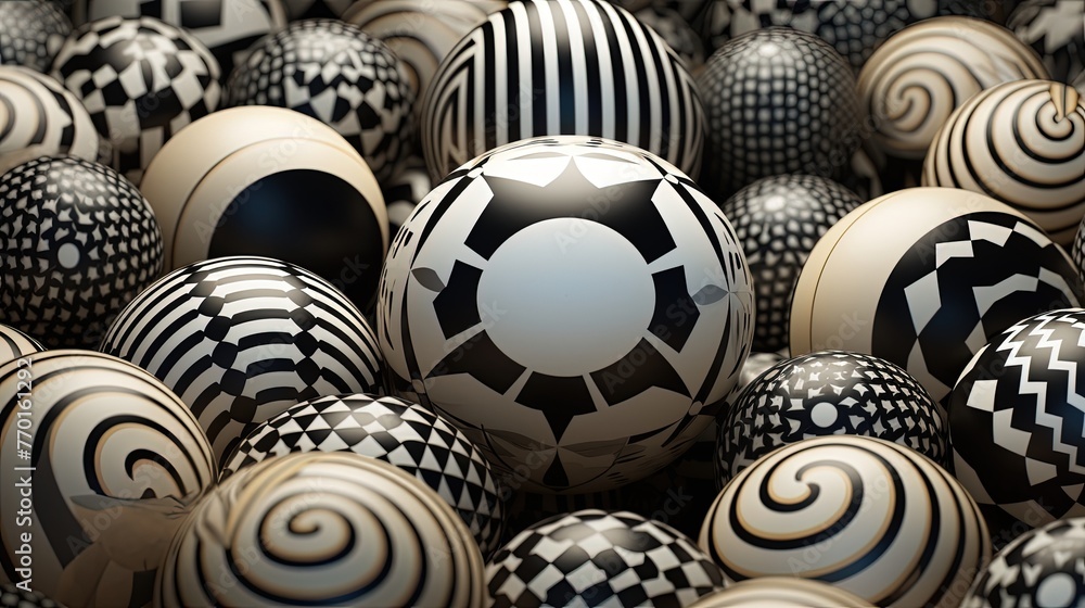 Poster spherical elements arranged in a geometric pattern
