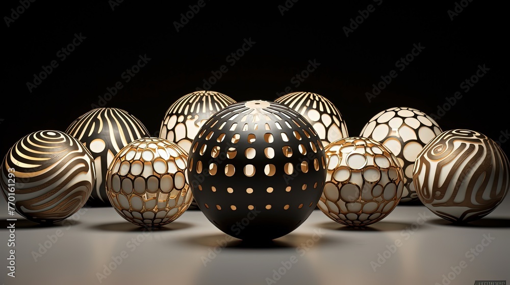 Poster spherical elements arranged in a geometric pattern