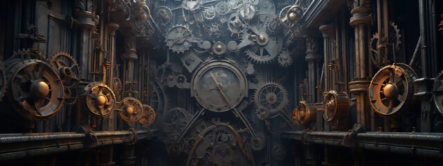 rusty steampunk clockwork gears background - obrazy, fototapety, plakaty