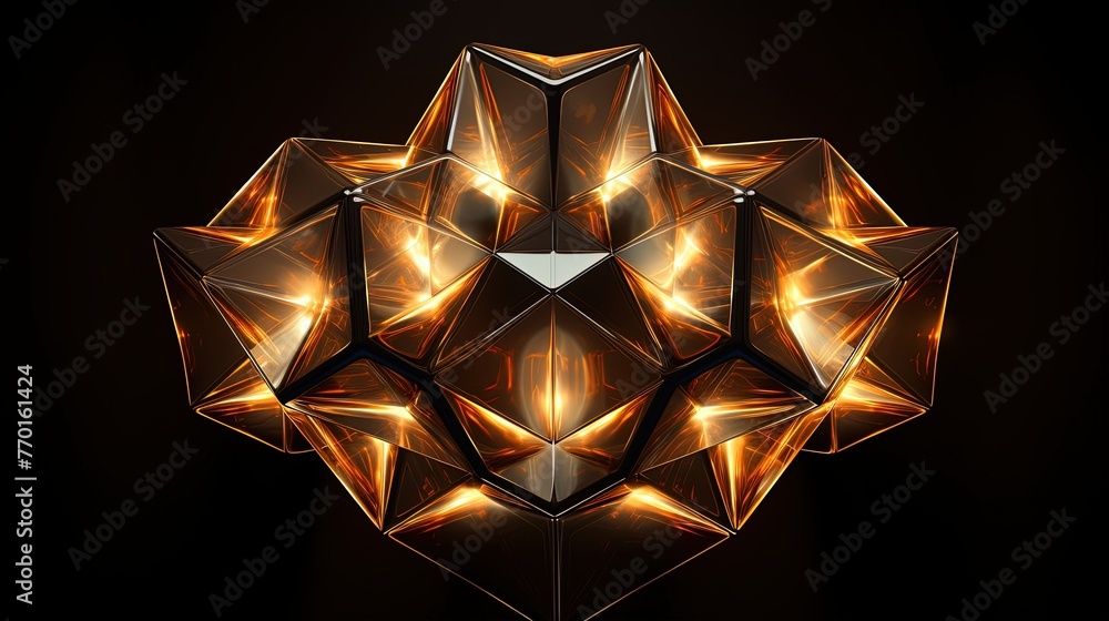 Poster symmetrical arrangement of intersecting irregular polyhedrons with glowing edges