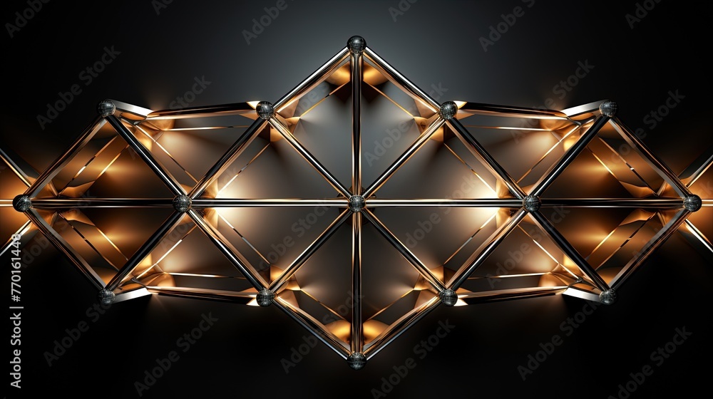 Poster symmetrical arrangement of intersecting irregular polyhedrons with metallic reflections and lighting