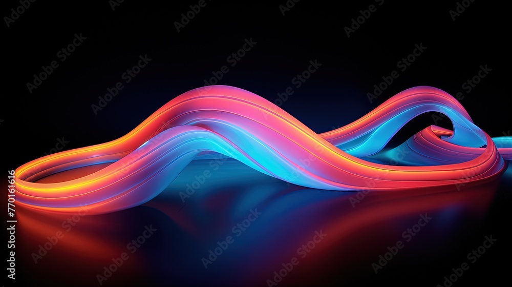 Poster wave like formation of interlocking curves and arcs with a neon glow