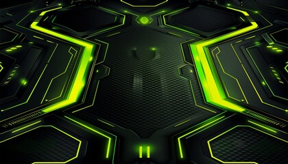 Gaming banner design with a green and black color scheme, empty space in the center for text or logo