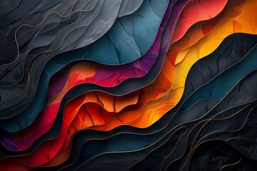 Obraz premium An intricate paper sculpture featuring undulating waves in a harmonious blend of colors, showcasing artistic depth and texture.