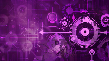 A purple background with a lot of gears and a key