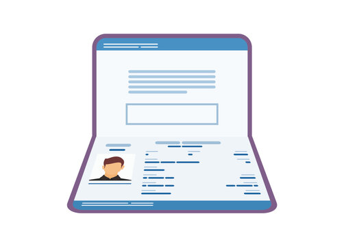 Passport identity page. Simple flat illustration in perspective view.