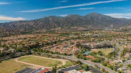 Aerial Photo of Saddleback Mountain with a Running Track Below, Taken Above Homes in Rancho Santa...