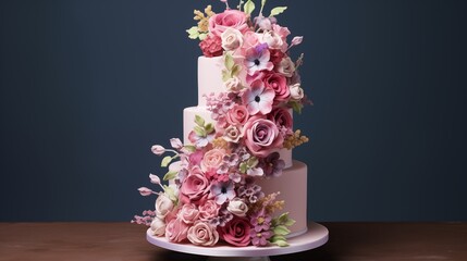 Floral Cake with Cascading Buttercream Flowers.