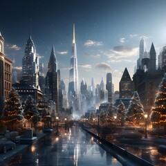 Night view of skyscrapers in the city, 3d rendering