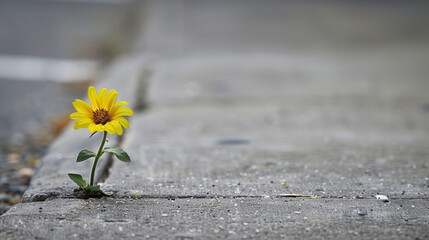 Flower growing out of concrete sidewalk.  - Powered by Adobe
