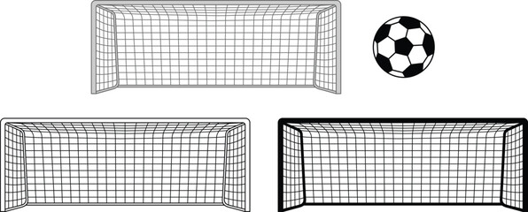 Soccer / Football Net and Ball Vector Clipart - Outline, Silhouette & Color