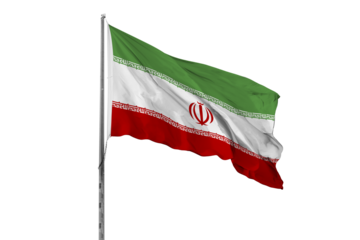 Waving Iran country flag, isolated, white background, national, nationality, close up
