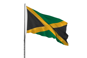 Waving Jamaica country flag, isolated, white background, national, nationality, close up