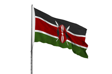 Waving Kenya country flag, isolated, white background, national, nationality, close up