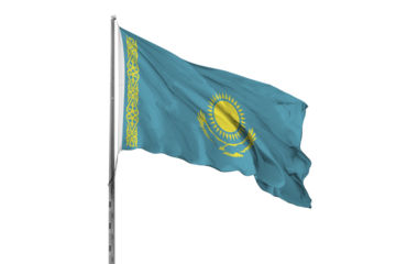 Waving Kazakhstan country flag, isolated, white background, national, nationality, close up