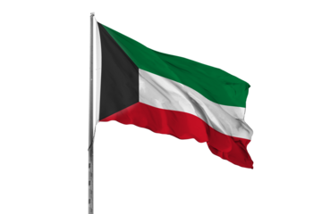 Waving Kuwait country flag, isolated, white background, national, nationality, close up