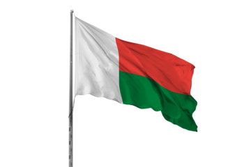 Waving Madagascar country flag, isolated, white background, national, nationality, close up