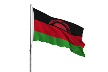 Waving Malawi country flag, isolated, white background, national, nationality, close up