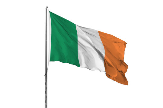 Waving Ireland country flag, isolated, white background, national, nationality, close up